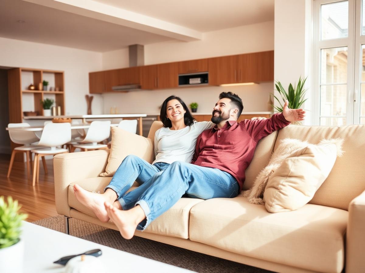 Happy customers relaxing in their freshly cleaned home